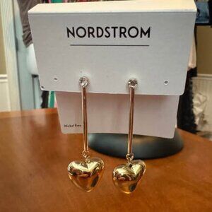 NWT Nordstrom Gold Crystal Stud Heart Dangle Earrings